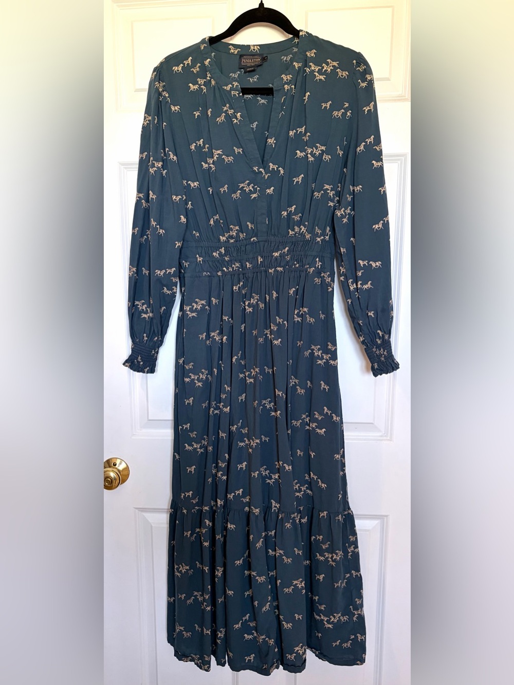 Pendleton Teal Long-Sleeve Horse Print Maxi Dress